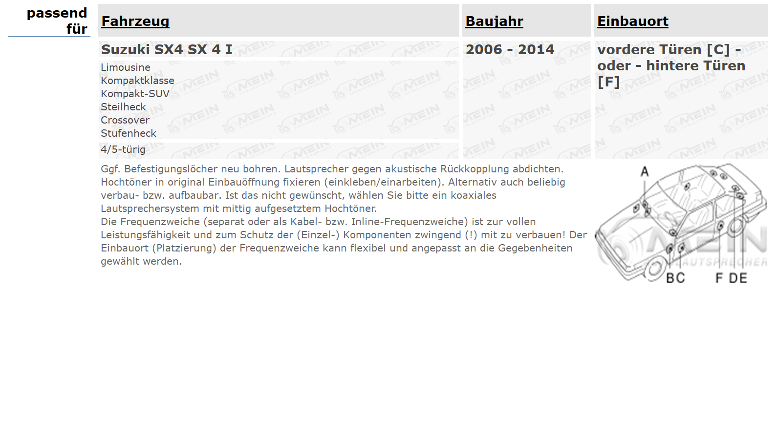 ALPINE LAUTSPRECHER für SUZUKI SX4 SX 4 I 2006-2014 Front Heck 280W