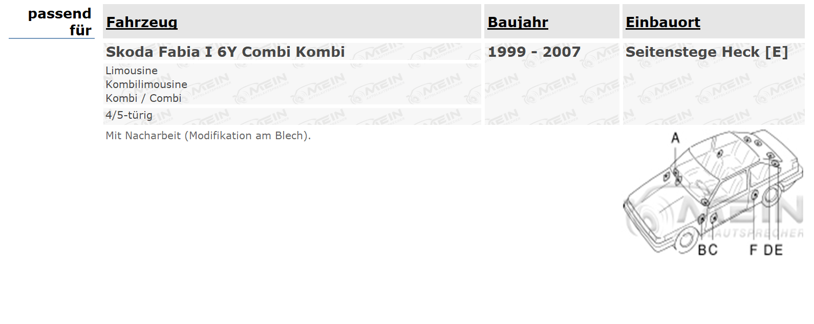 AUTO LAUTSPRECHER für SKODA FABIA I 6Y Combi Kombi 1999-2007 Heck 80W