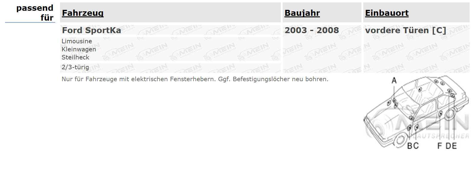 JBL LAUTSPRECHER für FORD SPORTKA 2003-2008 Front Vorn Tür 2-Wege 250W