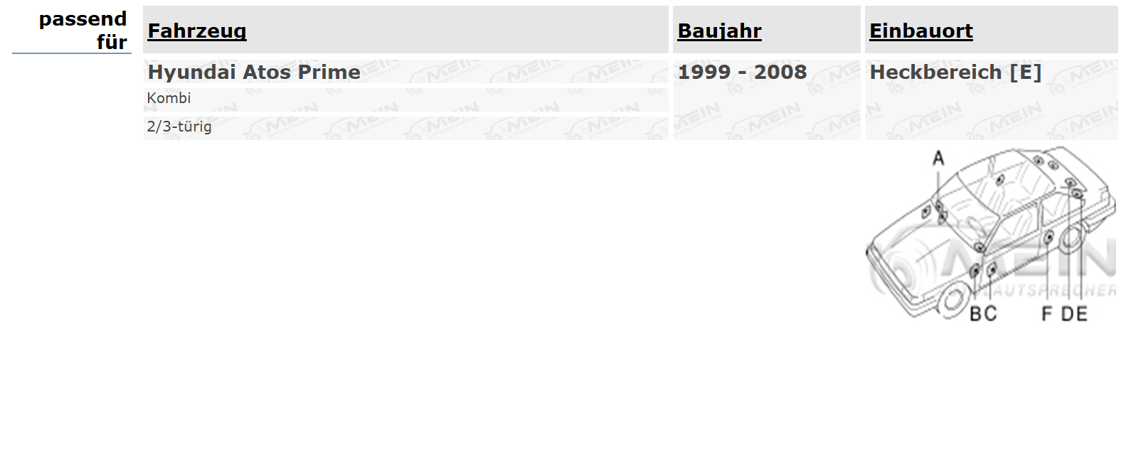 JBL LAUTSPRECHER für HYUNDAI ATOS Prime 1999-2008 Heck Seite Koax 200W