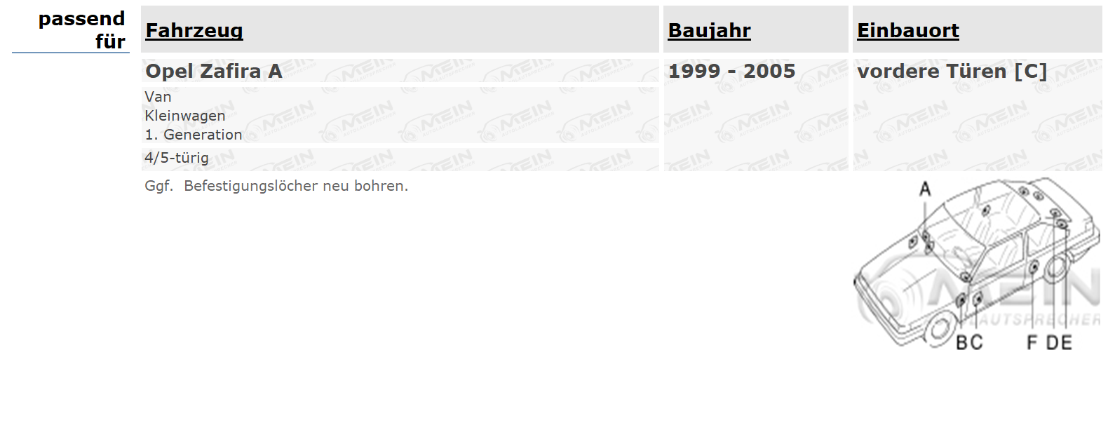 JBL LAUTSPRECHER für OPEL ZAFIRA A 1999-2005 Front Vorn 2-Wege 225W