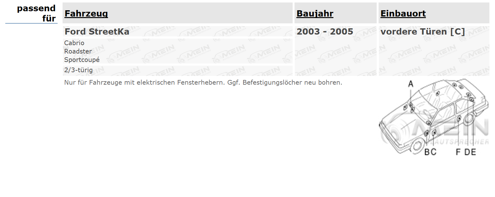 JBL LAUTSPRECHER für FORD STREETKA 2003-2005 Front Vorn 2-Wege 250W