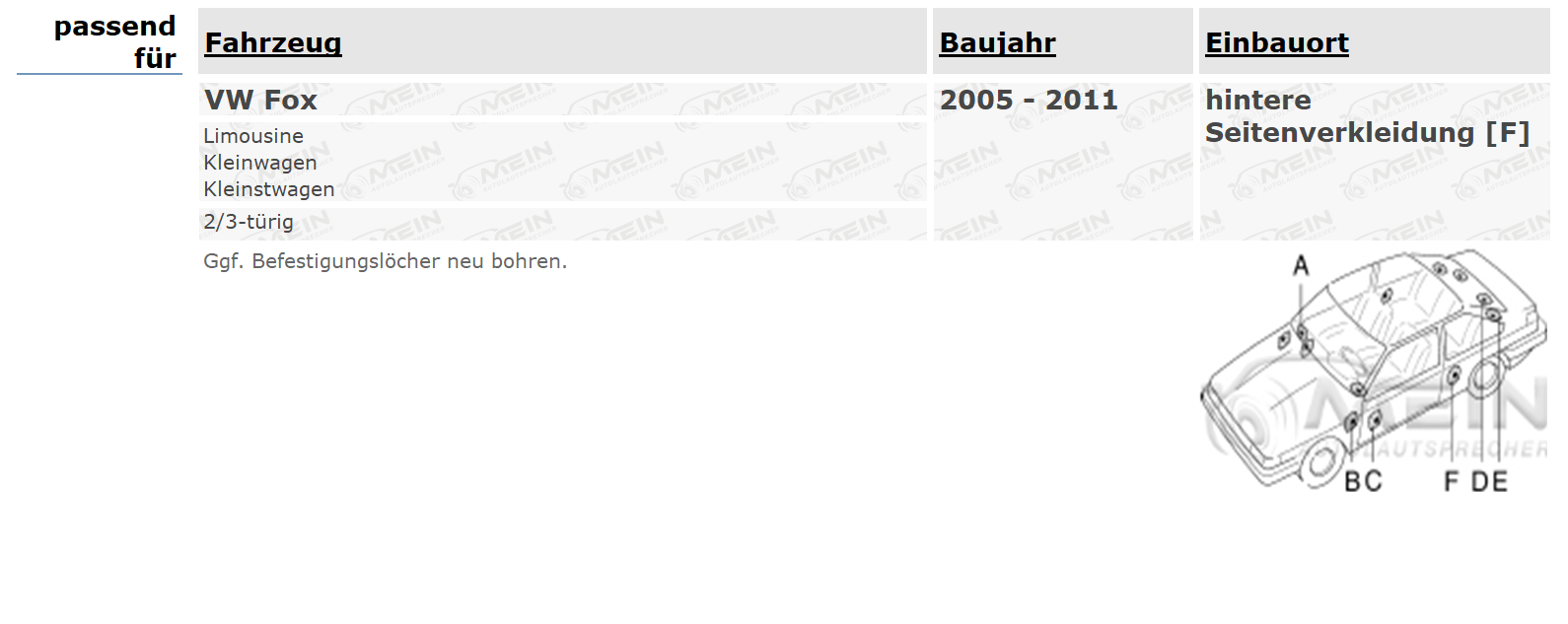 JBL LAUTSPRECHER für VW FOX 2005-2011 Heck Hinten Seite 2-Wege 180W