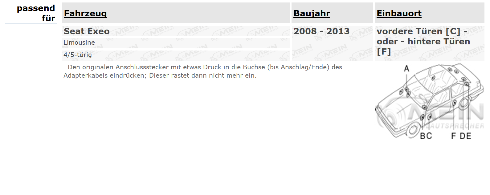 SINUSTEC LAUTSPRECHER für SEAT EXEO 2008-2013 Front Heck 2-Wege 300W