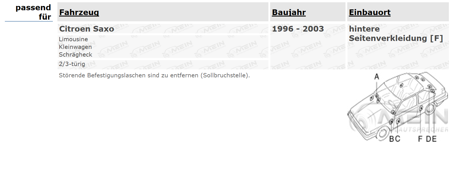 BLAUPUNKT LAUTSPRECHER für CITROEN SAXO 1996-2003 Heck Seite Koax 180W