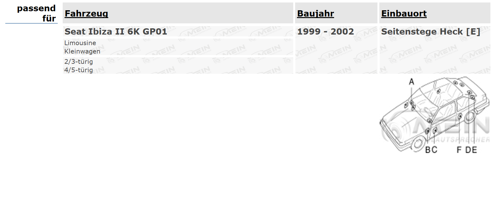 JBL LAUTSPRECHER für SEAT IBIZA II 6K GP01 1999-2002 Heck Hinten 150W