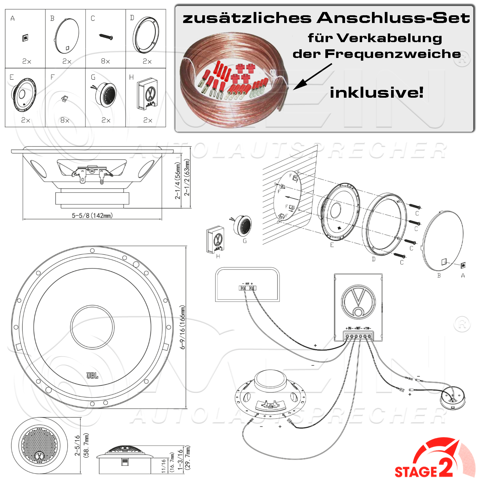 JBL LAUTSPRECHER für VW EOS 2006-2015 Heck Hinten Seite 2-Wege 270W