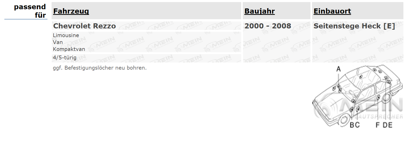 JBL LAUTSPRECHER für CHEVROLET REZZO 2000-2008 Heck Hinten 2-Wege 120W