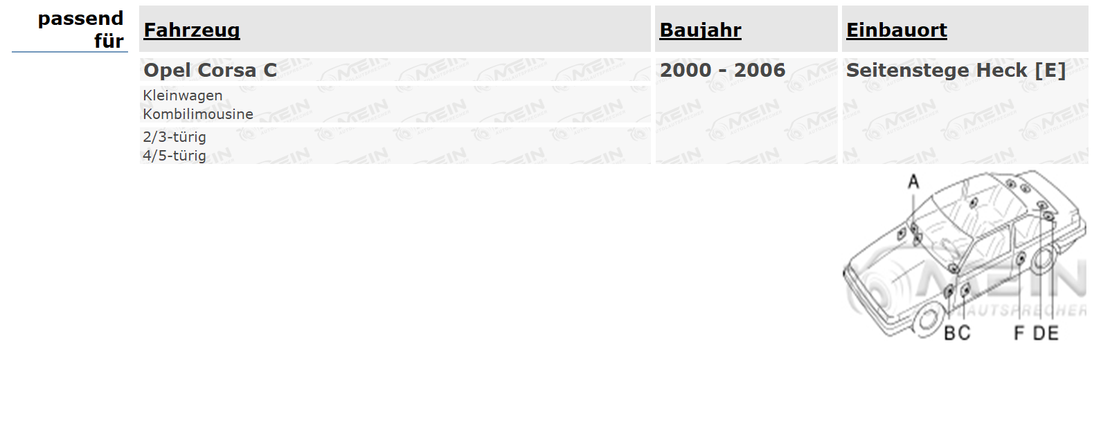 JBL LAUTSPRECHER für OPEL CORSA C 2000-2006 Heck Hinten 2-Wege 200W