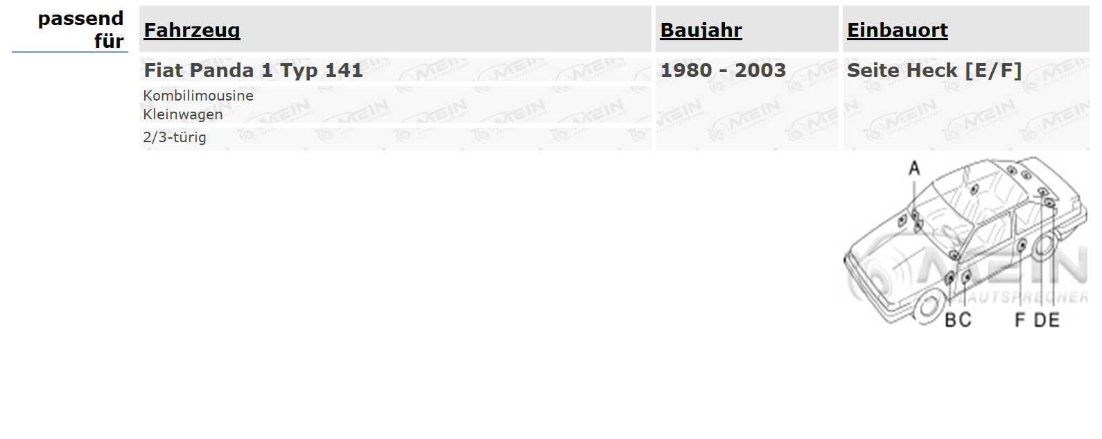 JBL LAUTSPRECHER für FIAT PANDA 1 Typ 141 1980-2003 Heck Seite 150W